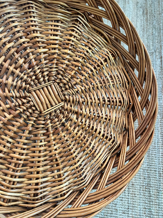 Vintage Low Round Woven Rattan Basket