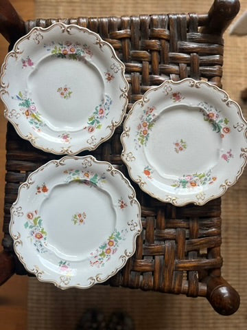 Antique 1883 Wedgwood Opaque Porcelain Plates, Hand-Painted Floral & Gilt Victorian Tableware