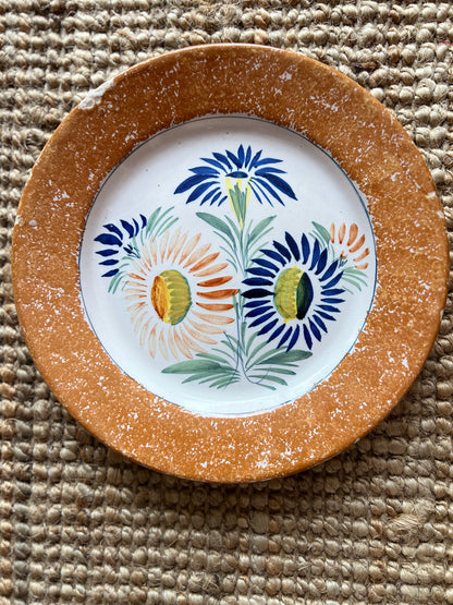 Vintage Henriot Quimper Spatter Rim Flower Plates, set of 8