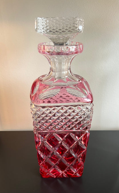 Saint Louis Cranberry Red Cut to Clear Decanter