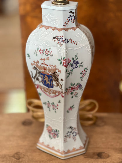 Pair of 19th-Century Samson of Paris Porcelain Lamps, Chinese Export Famille Rose Style