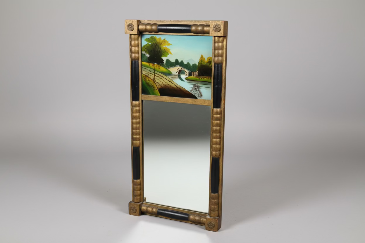 Antique Early Empire Reverse Painted Wall Mirror