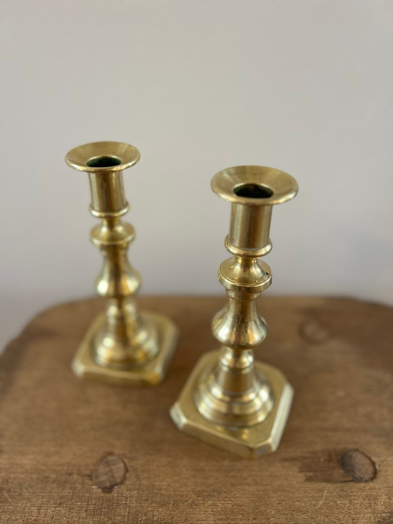 Antique Brass Candlestick Pair