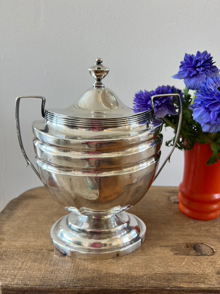 Antique Monogrammed Silver Plate Covered Sugar Bowl