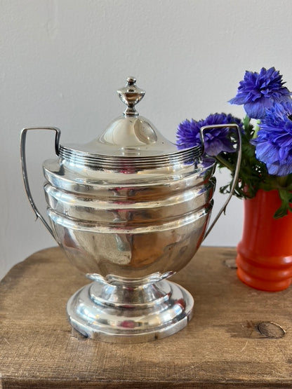 Antique Monogrammed Silver Plate Covered Sugar Bowl
