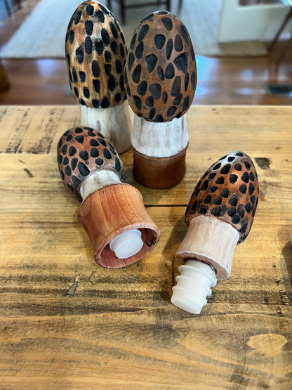 Morel Mushroom Bottle Stopper, Various Wood Types
