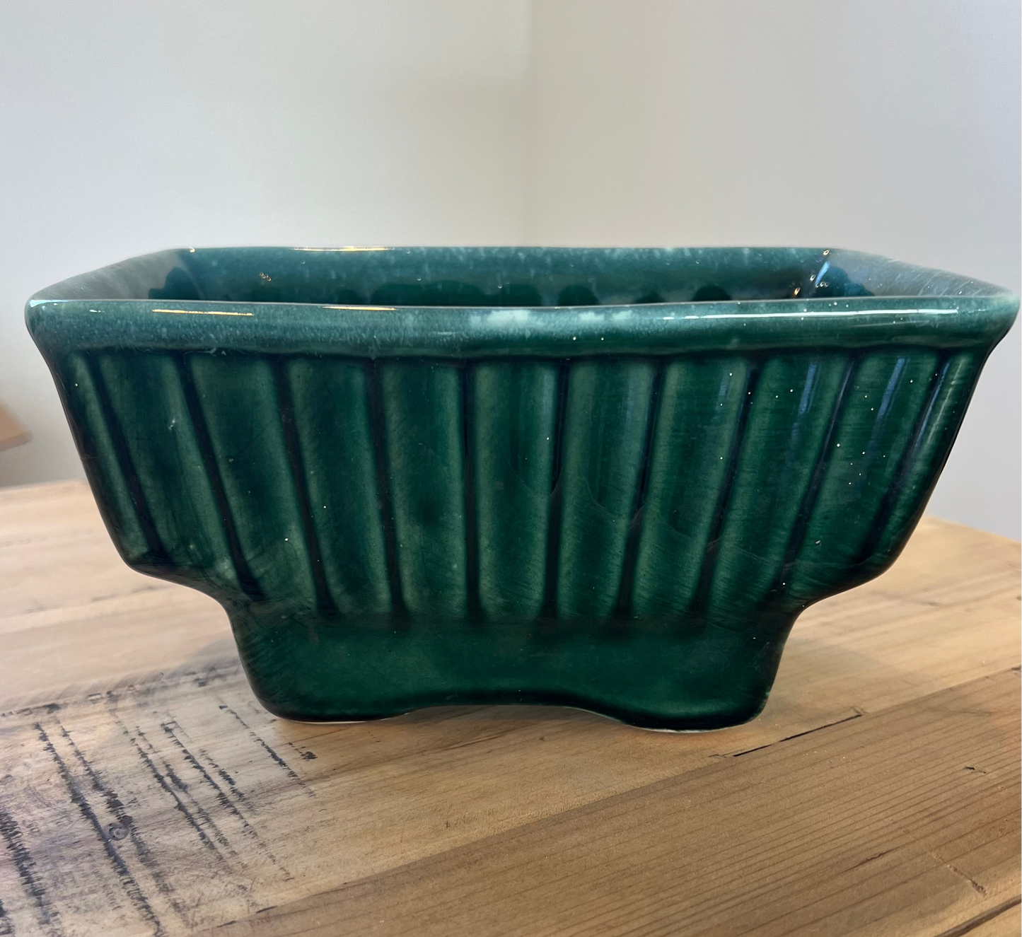 Vintage Rectangular Hull Planter with Drip Glaze + Ribbed Sides