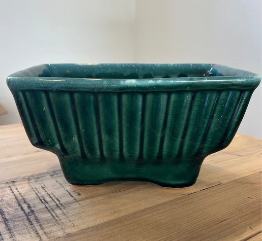 Vintage Rectangular Hull Planter with Drip Glaze + Ribbed Sides
