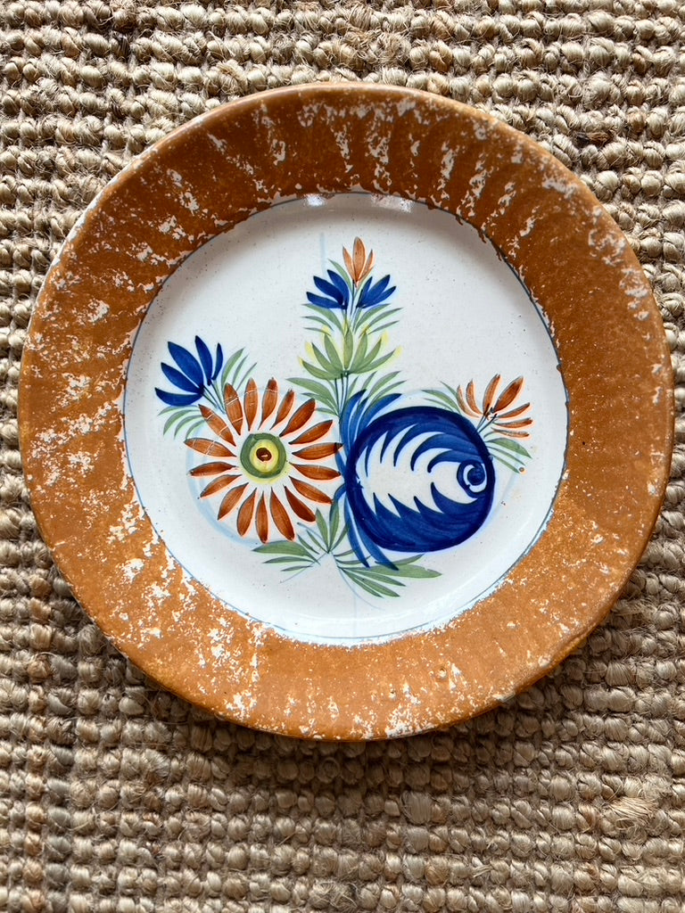 Vintage Henriot Quimper Spatter Rim Flower Plates, set of 8