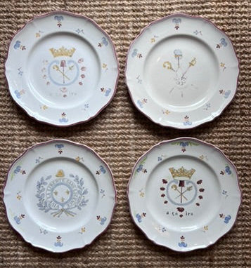 Vintage Saint-Amand "Ça Ira 1791" French Revolution 9 ¾" Dinner Plates – Complete Commemorative Faience Gallery Wall Set of 12