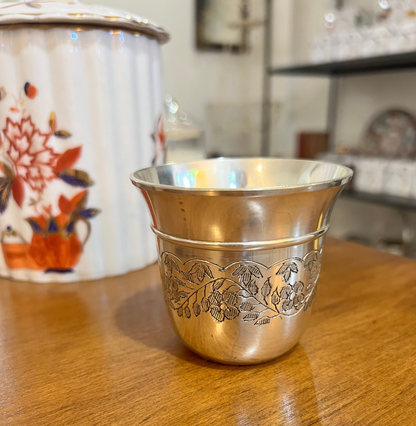 Antique Silver Plated Engraved Timbale