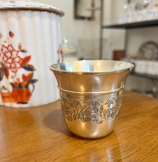 Antique Silver Plated Engraved Timbale