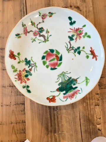 Antique Chinese Porcelain Famille Rose Four Seasons Plate, Set of 2