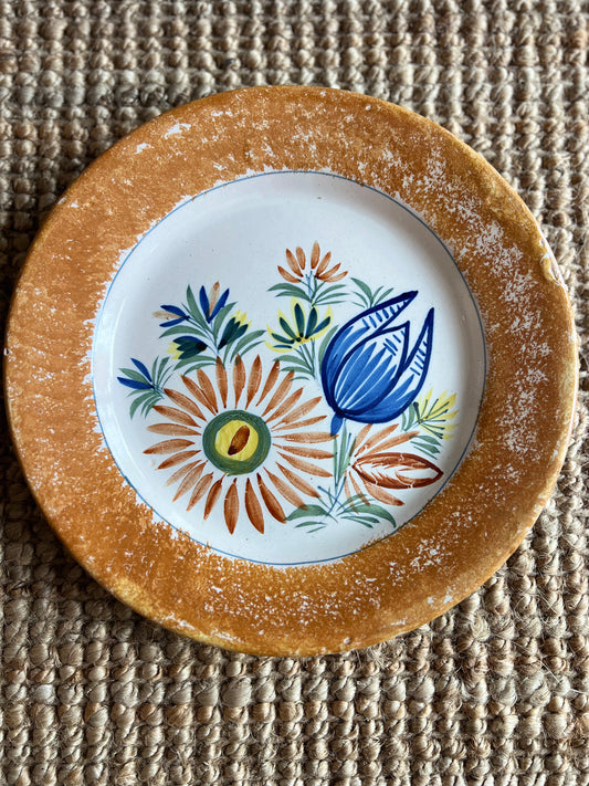 Vintage Henriot Quimper Spatter Rim Flower Plates, set of 8