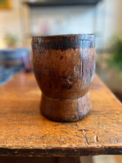 Primitive Hand Carved Wooden Mortar & Pestle