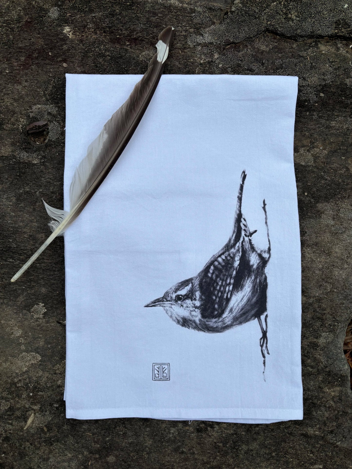 Carolina Wren Tea Towel with Original Illustration, by Jennie Blue Maine