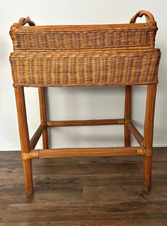 Vintage Rattan & Wicker Accent Table with Removable Tray