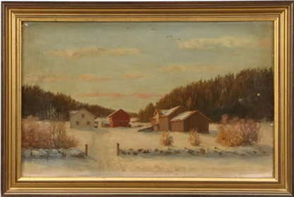 Original Mid-Century Scandinavian Winter Landscape – Oil on Canvas by Johan Christian Castberg (1911–1988)