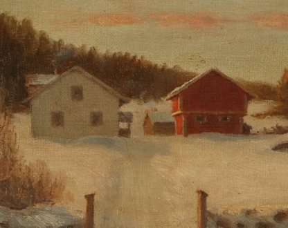 Original Mid-Century Scandinavian Winter Landscape – Oil on Canvas by Johan Christian Castberg (1911–1988)