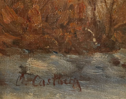 Original Mid-Century Scandinavian Winter Landscape – Oil on Canvas by Johan Christian Castberg (1911–1988)