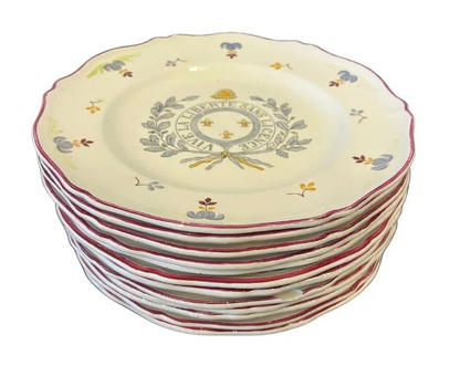 Vintage Saint-Amand "Ça Ira 1791" French Revolution 9 ¾" Dinner Plates – Complete Commemorative Faience Gallery Wall Set of 12