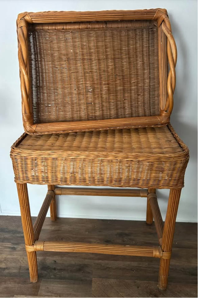 Vintage Rattan & Wicker Accent Table with Removable Tray