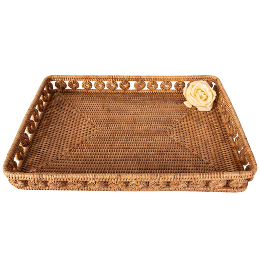 Rattan Inna Design Rectangular Tray, Honey Wash