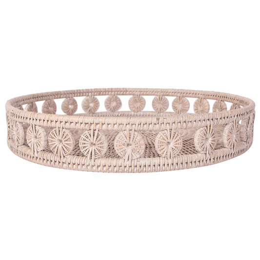 Rattan Inna Design Round Tray, Whitewash