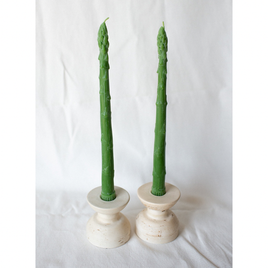 Asparagus Beeswax Candle Taper Pair