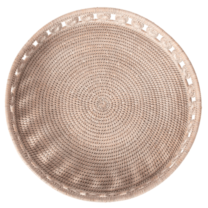 Rattan Inna Design Round Tray, Whitewash