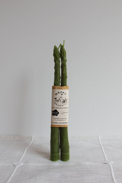 Asparagus Beeswax Candle Taper Pair