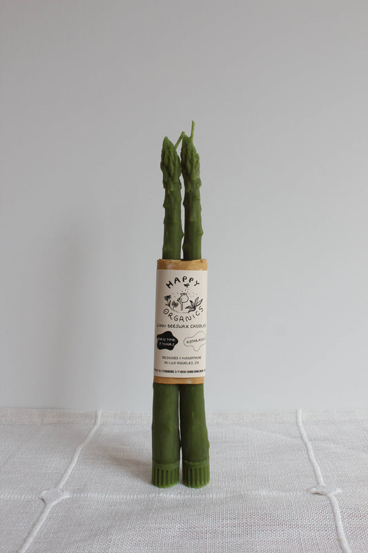 Asparagus Beeswax Candle Taper Pair