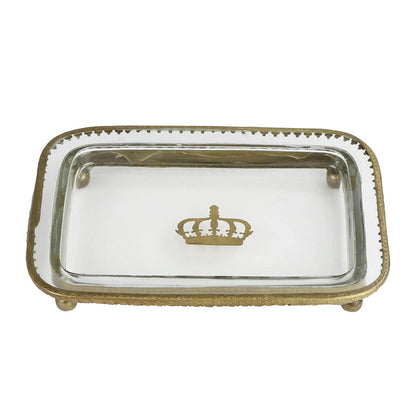 Glass Tray with Crown & Brass Detail