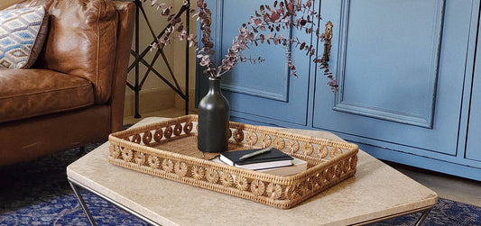 Rattan Inna Design Rectangular Tray, Honey Wash