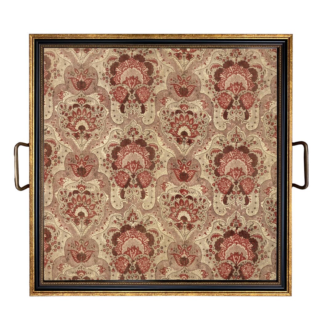 Fabric Print Decorative Tray w/ Brass Handles