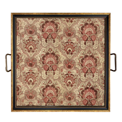 Fabric Print Decorative Tray w/ Brass Handles