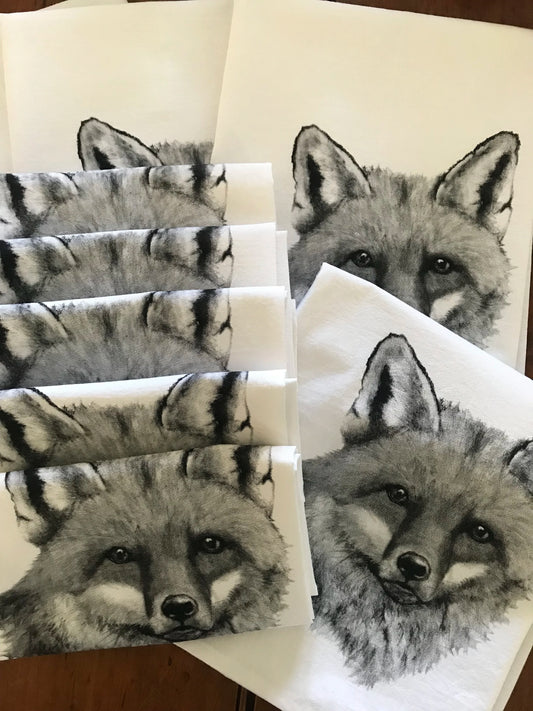 Fox Tea Towel with Original Illustration, by Jennie Blue Maine
