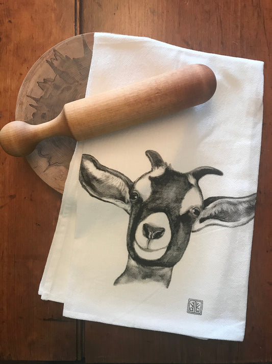 Farm Goat Tea Towel with Original Illustration, by Jennie Blue Maine