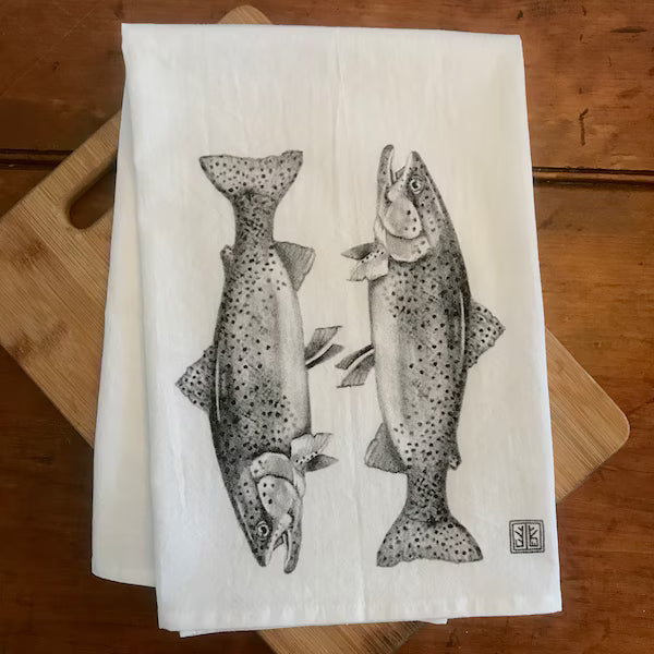 Rainbow Trout Tea Towel with Original Illustration, by Jennie Blue Maine