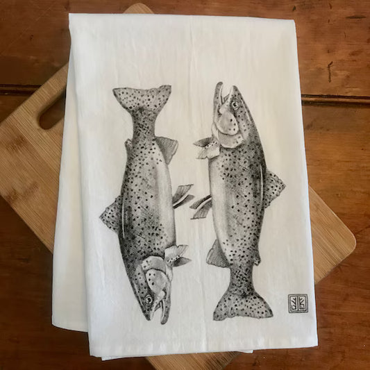 Rainbow Trout Tea Towel with Original Illustration, by Jennie Blue Maine