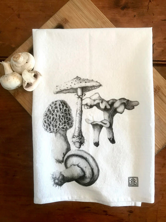 Mushrooms Towel with Original Illustration, by Jennie Blue Maine